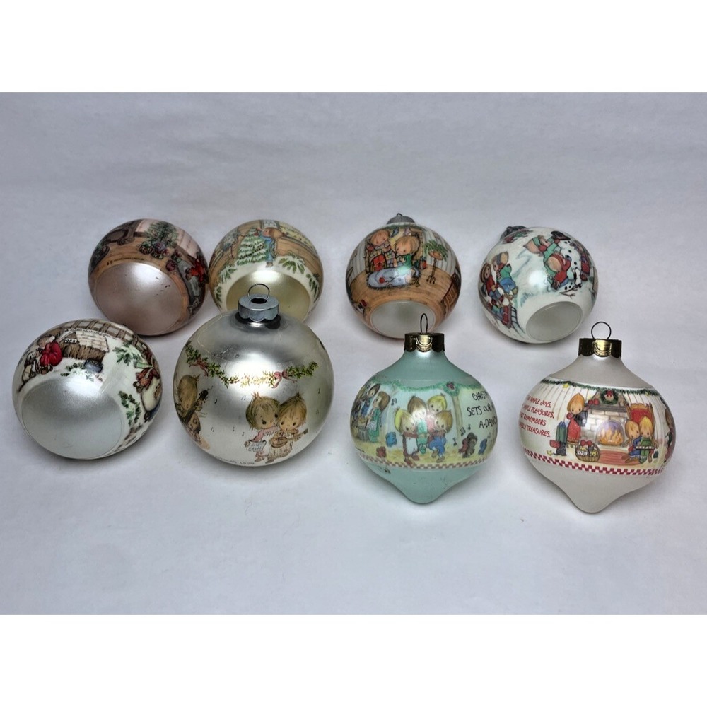 Betsy Clark Hallmark Glass Ball Christmas Ornaments Lot of 8 Vintage 80's 90's